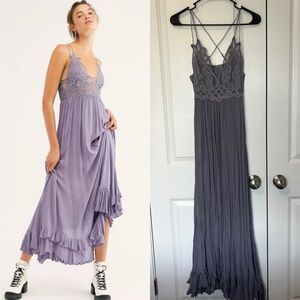 Free People Adelle Maxi Slip Dress in Slate Size Small